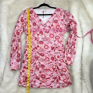 NWT Glamorous Pink Red blush Floral print Cotton Dress‎ mini *runs small 4 6 8